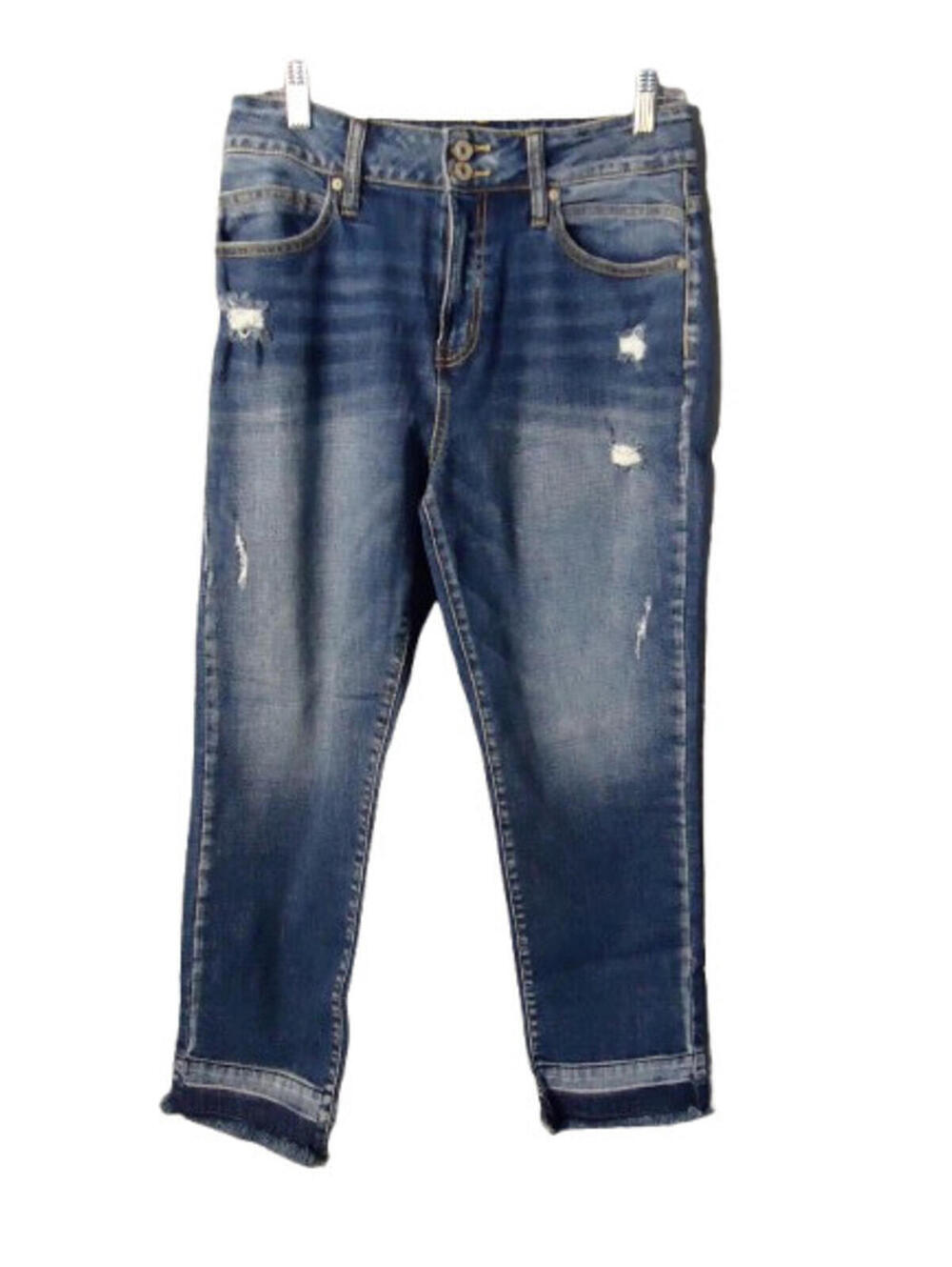 Kancan Georgia Ultra High Rise Slim Straight Leg Jeans Sz 9 Raw Hem Distressed